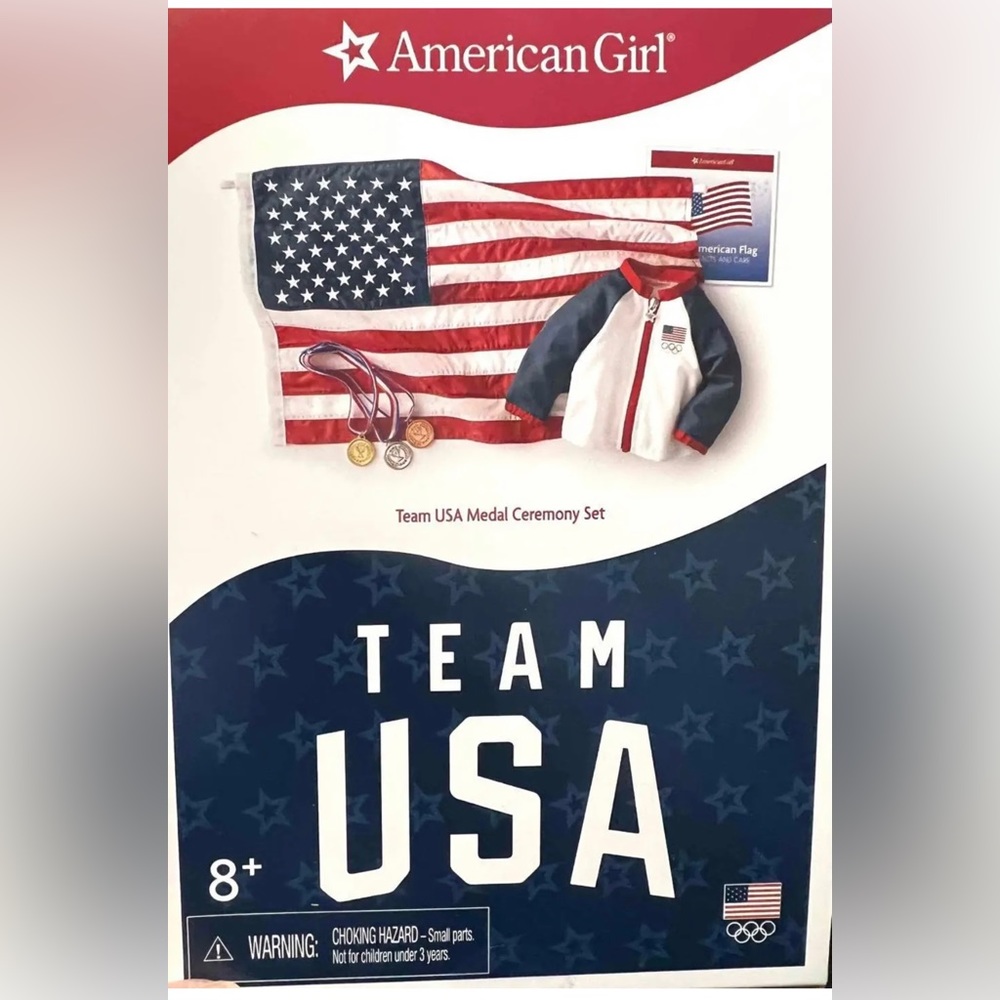American Girl Team USA Olympic Medal Ceremony Set~Jacket~Flag~Gold/Silver
